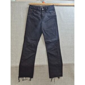 I&M Black Label Straight Jeans Womens 5 Black Denim Cotton Stretch Frayed Hem